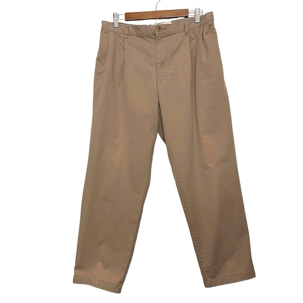 Lands' End The Legacy Chino Pants Women 33 Tan Khaki Pleated Straight Leg Preppy